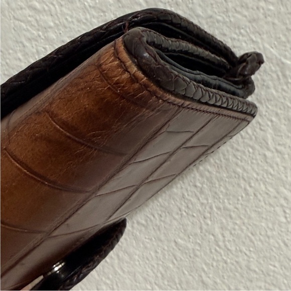 Brighton Convertible Croc Leather Crossbody Organizer Bag Wallet Brown - Picture 8 of 13